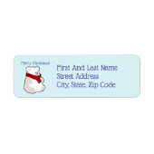 Étiquette Joyeux Ours Polaire à l'Écharpe Rouge, Dessin de N (Devant)