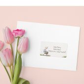 Étiquette Joyeux pâques, lapin de Pâques marchant avec des o