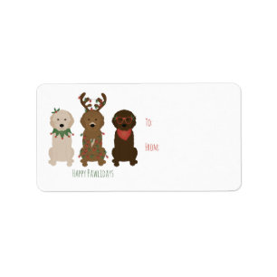 Étiquette Joyeux Pawlidays Goldendoodle lumières de Noël