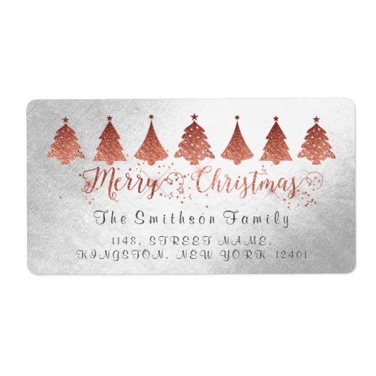 Étiquette Joyeux Rose de Noël Pink Gold Silver Adresse (Devant)