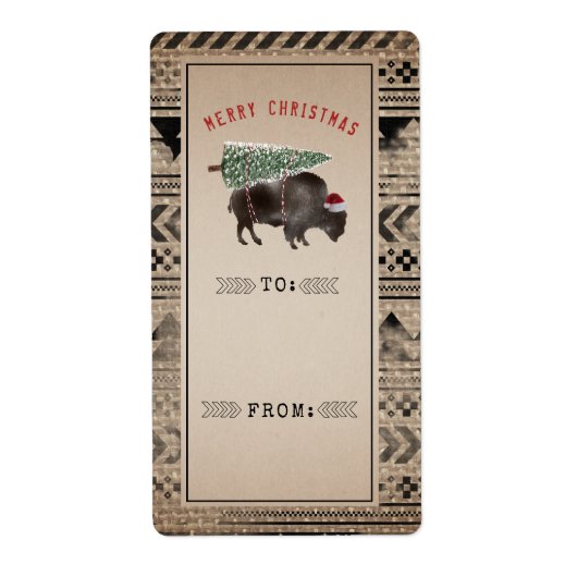 Étiquette Joyeux sapin de Noël Burlap à partir de cadeau (Devant)