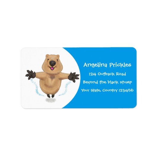 Étiquette Joyeux sauter quokka dessin animé (Devant)