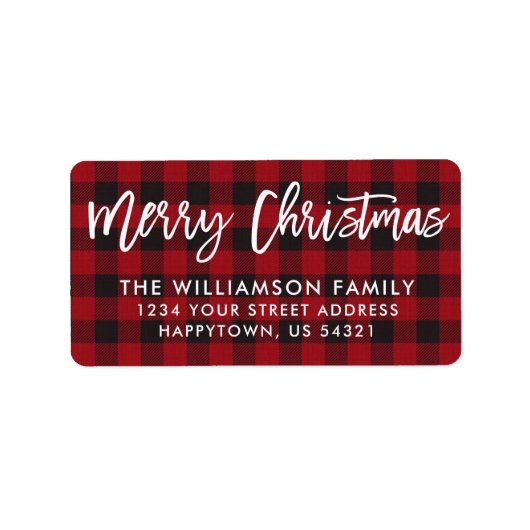 Étiquette Joyeux script de brasseries Christmas Red Plaid Ad (Devant)