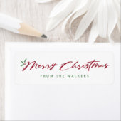 Étiquette Joyeux script de Noël avec design pin & baies (En situation)
