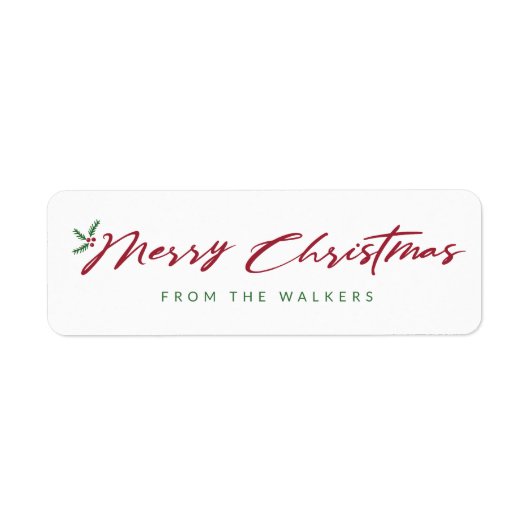 Étiquette Joyeux script de Noël avec design pin & baies (Devant)