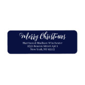 Étiquette Joyeux script de Noël bleu marine Retour Adresse (Devant)