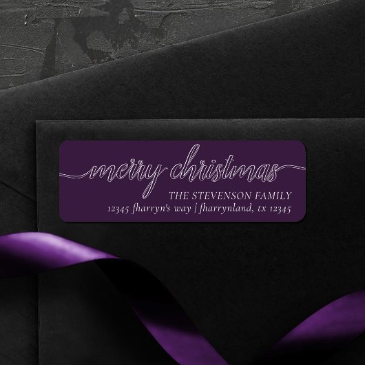 Étiquette Joyeux script de Noël | Elegant Purple Adresse