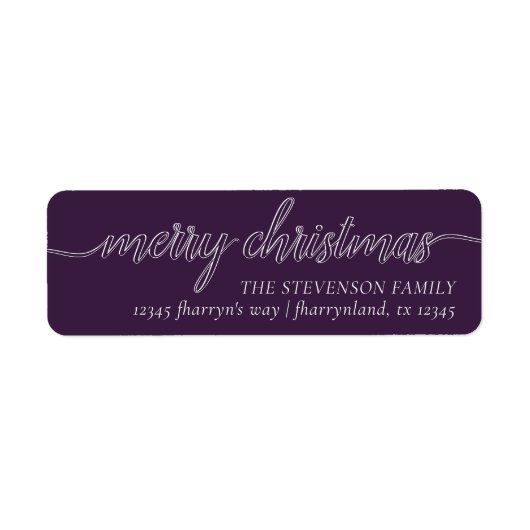 Étiquette Joyeux script de Noël | Elegant Purple Adresse (Devant)
