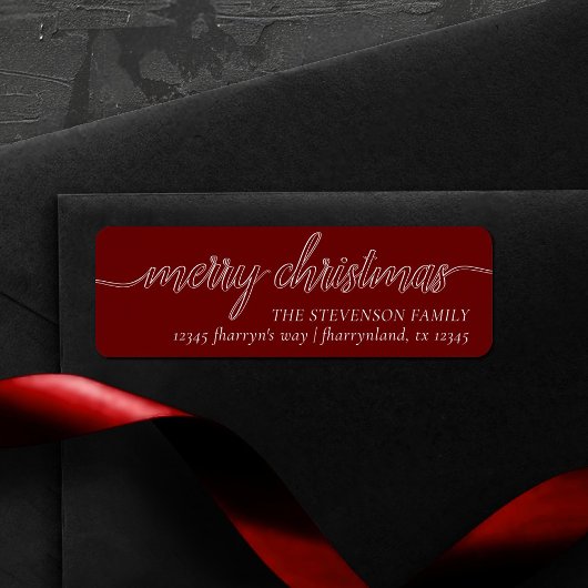 Étiquette Joyeux script de Noël | Festive Dark Red Adresse