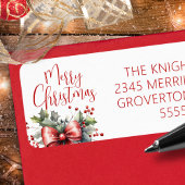 Étiquette Joyeux script de Noël moderne Bow rouge