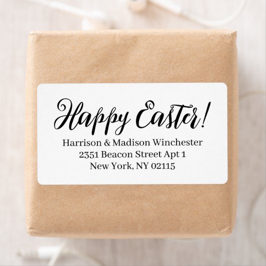 Étiquette Joyeux script noir blanc de Pâques Adresse de reto (En situation)
