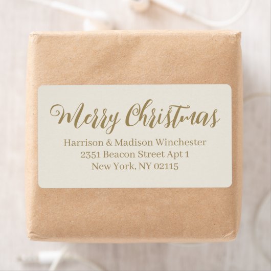 Étiquette Joyeux script or crème de Noël Adresse de retour (En situation)