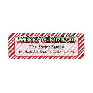 Étiquette Joyeux Sucre de canne de Noël rayures Whimsical