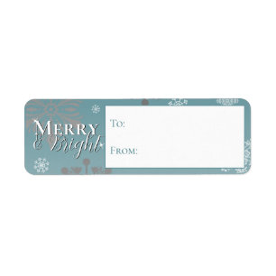 Étiquette Joyeux turquoise et flocons de neige brillants de 