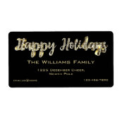 Étiquette Joyeux Vacances Chic Black Gold Script Noël (Devant)