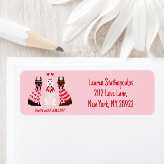 Étiquette Joyeux Valentines Day Chiens Dobermann (En situation)