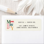 Étiquette Joyeux vintage et rétro lumineux Noël<br><div class="desc">Typographie graphique vintage colorée joyeux chritsmas. Une partie d'une collection de vacances audacieuse et amusante.</div>