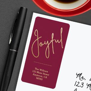 Étiquette JOYFUL Gold Faux Foil Cranberry Adresse
