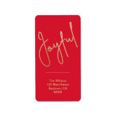 Étiquette JOYFUL Gold Faux Foil Red Christmas Adresse (Devant)