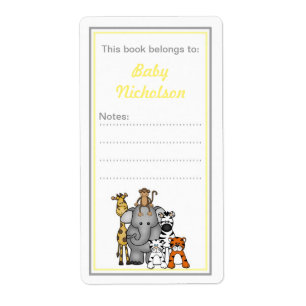 Étiquette Jungle Animaux plaques baby shower gris jaune