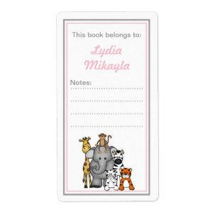 Étiquette Jungle Animaux plaques baby shower rose gris
