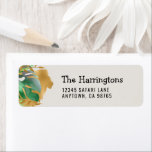 Étiquette Jungle Foliage Gold Lion Green Ecru Return Address<br><div class="desc">The left-hand portion of this jungle safari themed return address label features a gold faux foil lion silhouette behind green and gold tropical foliage. Personalize the right-hand portion with your family's name in black hand-printing font and your address in sans serif on an ecru background. See our collections for coordinating...</div>