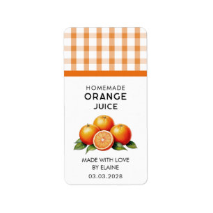 Étiquette Jus d'orange fait maison avec motif à carreaux