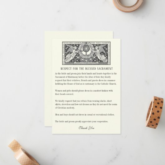 Etiquette Kaart voor katholieke bruiloft Notitiekaartje (Voorkant / Achterkant in situ)