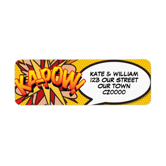 Étiquette KAPOW Fun Retro Comic Book Pop Art Adresse (Devant)