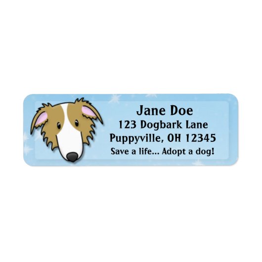 Étiquette Kawaii Brown et blanc Borzoi (Devant)