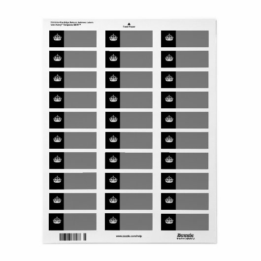 Étiquette Keep Calm Crown on Solid Black (Feuille entière)