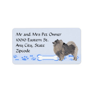 Étiquette Keeshond sur le guingan bleu