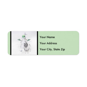 Étiquette Keeshoned Christmas Snowman Peinture Dog Art