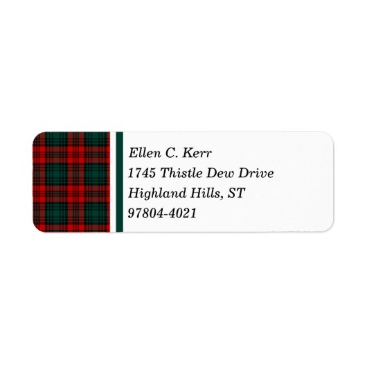 Étiquette Kerr Clan rouge, vert et noir Tartan écossais (Devant)