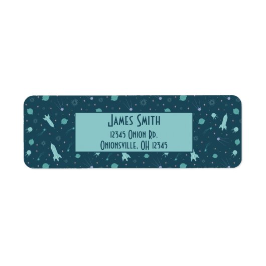 Étiquette Kids Rocket Ship to Space Travel Saturn Planètes (Devant)