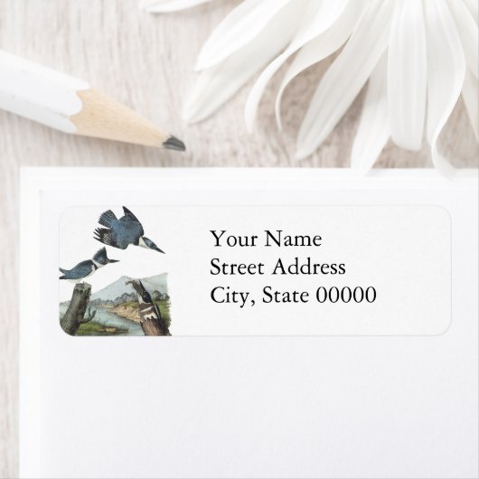 Étiquette Kingfisher Belted, John Audubon (En situation)