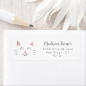 Étiquette Kitty Chat Face Rose Gold Adresse de retour (En situation)