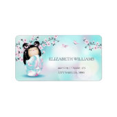 Étiquette Kokeshi Doll Cherry Blossoms (Devant)