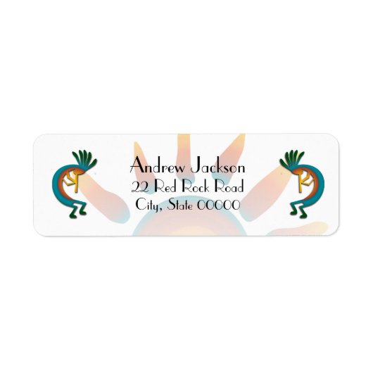 Étiquette Kokopelli avec Sun Return Adresse (Devant)