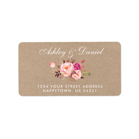 Étiquette Kraft Pink Blush Aquarelle Florale Mariage Adresse (Devant)