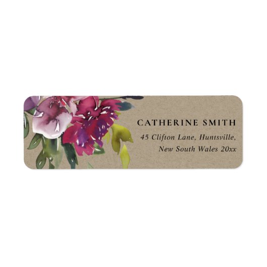 ÉTIQUETTE KRAFT YELLOW BLUSH BURGUNDY FLORAL BUNCH ADRESSE (Devant)