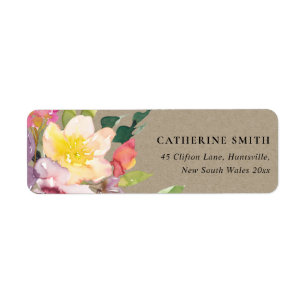 ÉTIQUETTE KRAFT YELLOW BLUSH BURGUNDY FLORAL BUNCH ADRESSE
