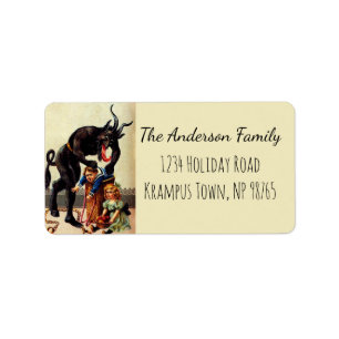 Étiquette Krampus Enfants en panier Noël Vintage Noël