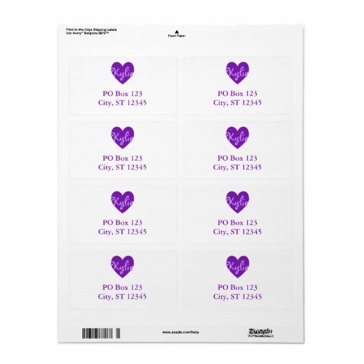 Étiquette Kylie en violet (Feuille entière)