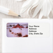 Étiquette La neige d'hiver couvrait la grange rouge, le pays (En situation)