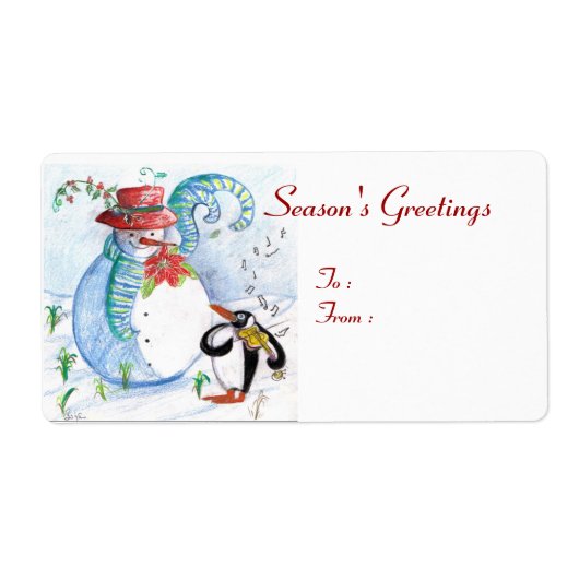 ÉTIQUETTE LA SÉRÉNADE HIVERNALE DE SNOWMAN ET PENGUIN (Devant)