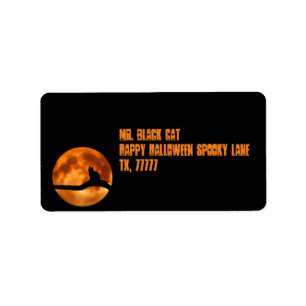 Étiquette Label d'address de Black Cat Under Orange Moon