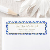 Étiquette Label d'adresse de retour blanc et bleu italien (En situation)