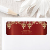 Étiquette Label d'adresse de retour Gold Red Floral (En situation)