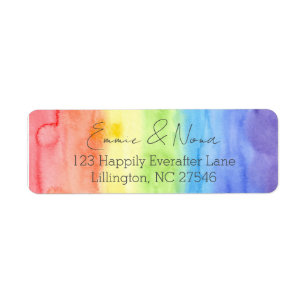 Étiquette Label d'adresse de retour LGBTQ Rainbow Watercolor